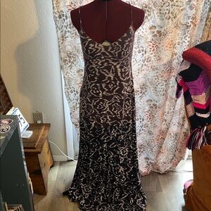 LOFT Elegant Black and Cream Maxi Dress